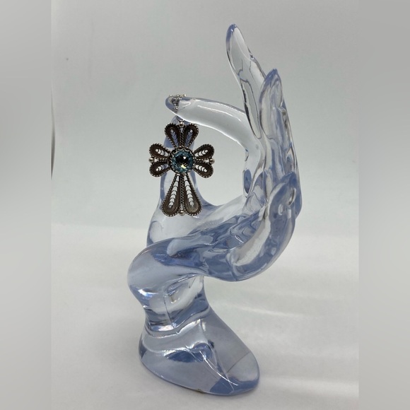 Vtg Sterling & Topaz Filigree Large Cross Pendant - DGS Turkey / 2.3” Length - Picture 6 of 11